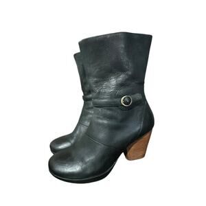 Dansko Boots Black Buckle Heeled Y2K Side Zip Sz 40 US 9.5 Mid Calf Moto Goth